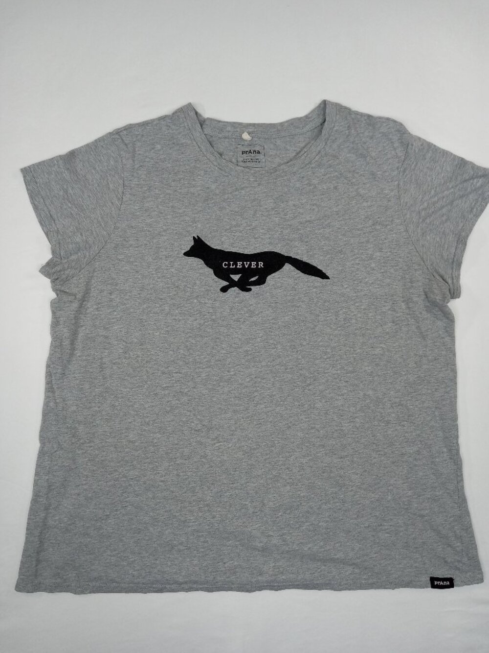 prAna Womens Large Grey Clever Fox Graphic Short Sleeve T-Shirt Organic Cotton